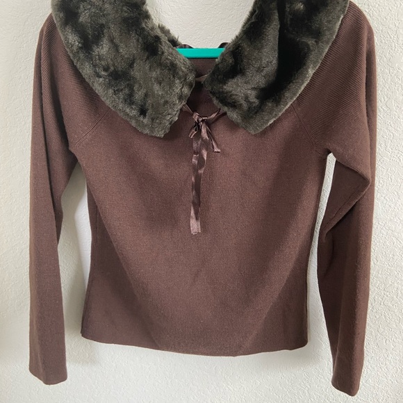 Mercer & Madison size PL 100% Merino Wool with Fake Fur Removable Collar, Brown - Picture 3 of 9